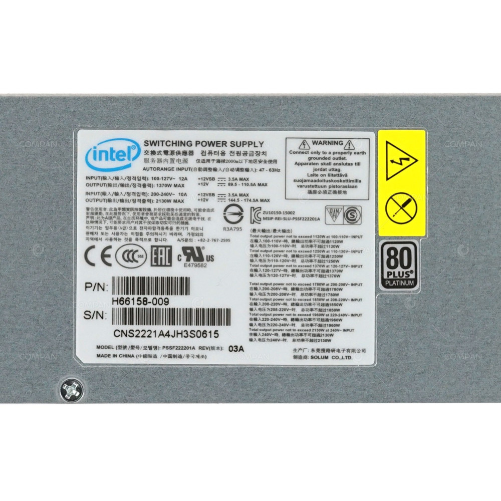 H66158-009 INTEL 2130W POWER SUPPLY 80 PLUS PLATINUM AC CRPS